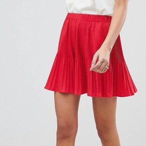 Red Pleated Mini Skirt
